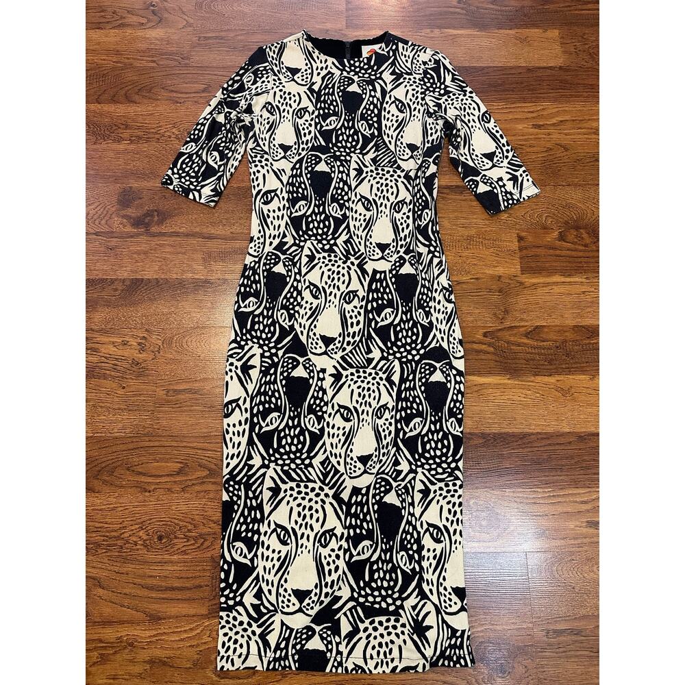 Farm Rio Midnight Leopard Jersey Knit Midi Dress Women's Medium Statement Bold